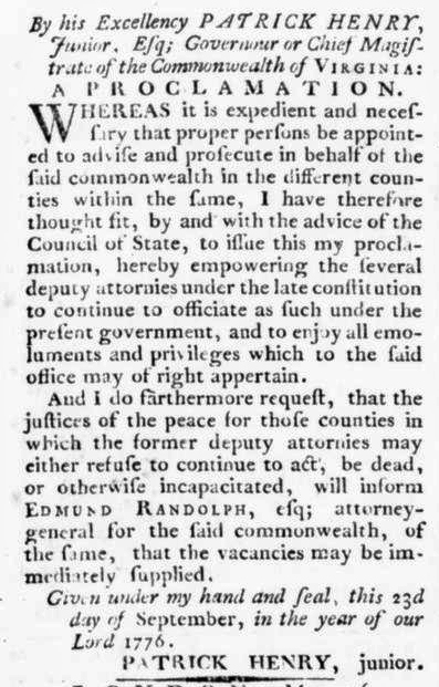 Virginia Gazette, September 27, 1776
